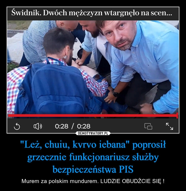 
    "Leż, chuiu, kvrvo iebana" poprosił grzecznie funkcjonariusz służby bezpieczeństwa PIS