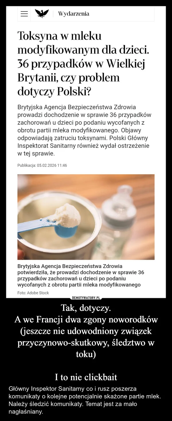 
    Tak, dotyczy. A we Francji dwa zgony noworodków (jeszcze nie udowodniony związek przyczynowo-skutkowy, śledztwo w toku) I to nie clickbait