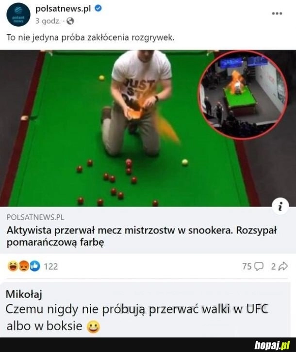 
    Aktywista przerwał mecz mistrzostw w snookera