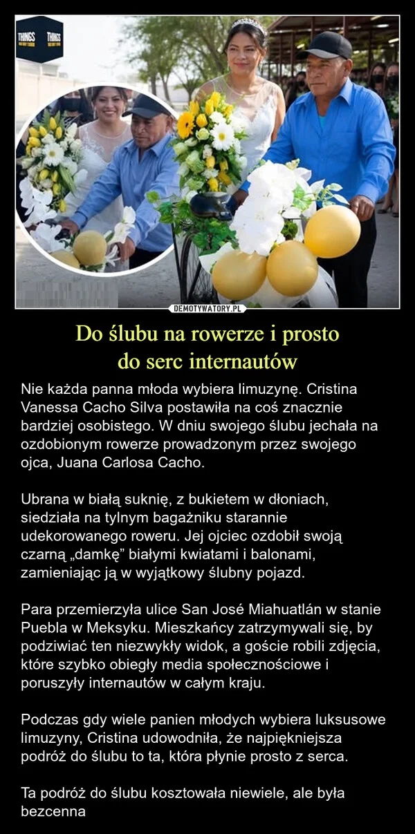 
    Do ślubu na rowerze i prosto do serc internautów