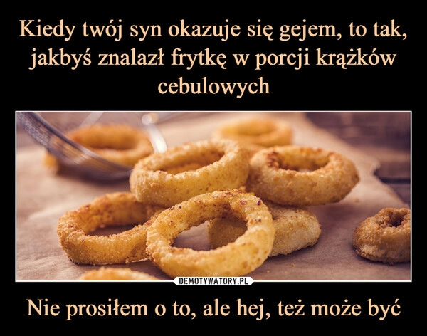 
    Kiedy twój syn okazuje się gejem, to tak, jakbyś znalazł frytkę w porcji krążków cebulowych Nie prosiłem o to, ale hej, też może być 