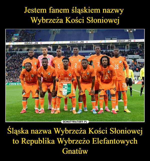 
    Jestem fanem śląskiem nazwy Wybrzeża Kości Słoniowej Śląska nazwa Wybrzeża Kości Słoniowej to Republika Wybrzeżo Elefantowych Gnatůw