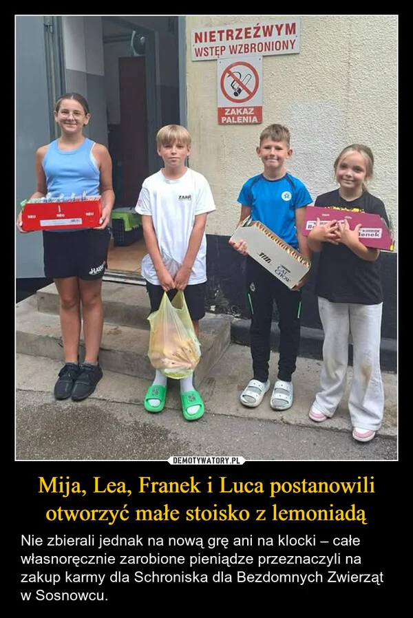 
    Mija, Lea, Franek i Luca postanowili otworzyć małe stoisko z lemoniadą