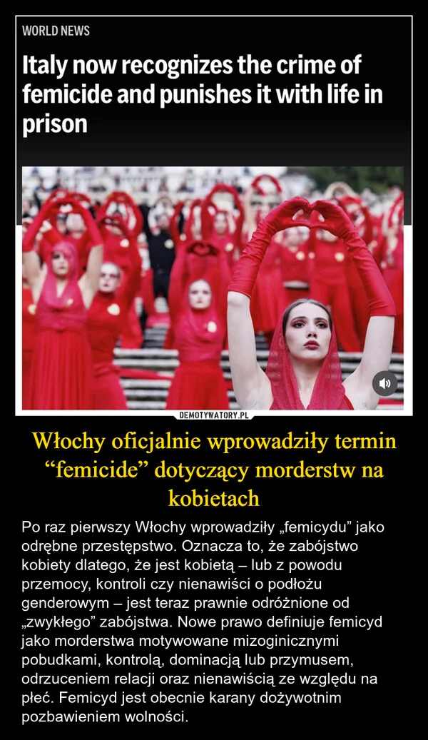 
    Włochy oficjalnie wprowadziły termin “femicide” dotyczący morderstw na kobietach