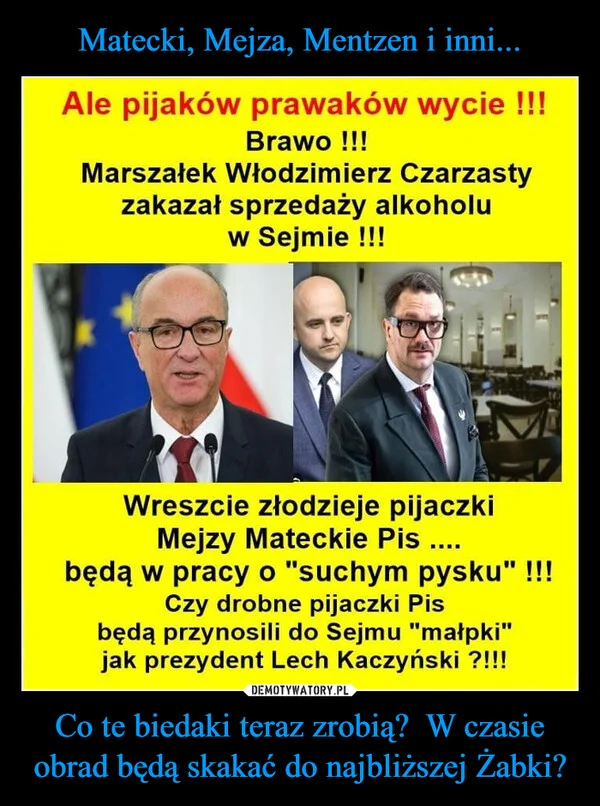 
    Matecki, Mejza, Mentzen i inni... Co te biedaki teraz zrobią? W czasie obrad będą skakać do najbliższej Żabki?