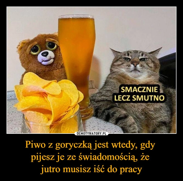 
    Piwo z goryczką jest wtedy, gdy 
pijesz je ze świadomością, że 
jutro musisz iść do pracy