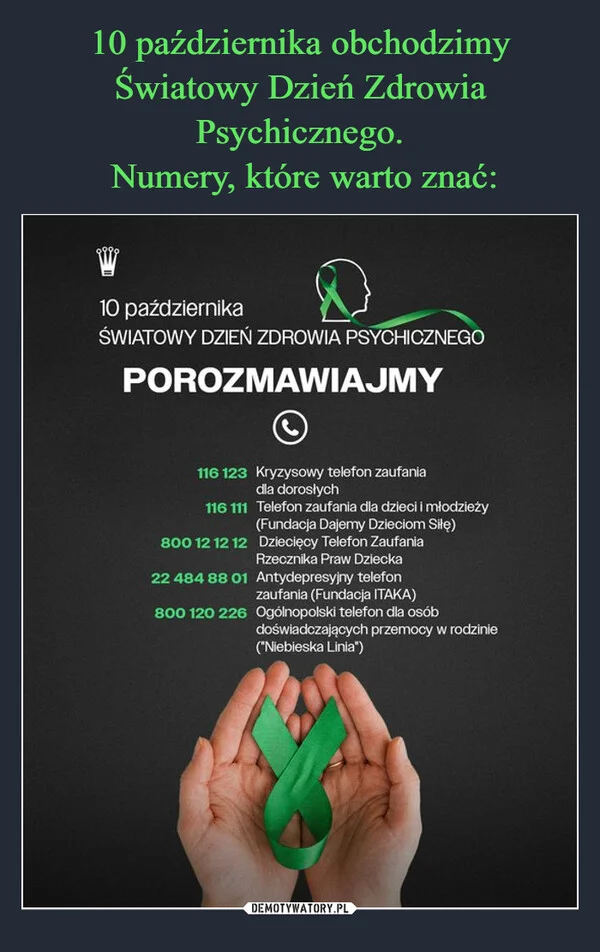 
    10 października obchodzimy Światowy Dzień Zdrowia Psychicznego. Numery, które warto znać: