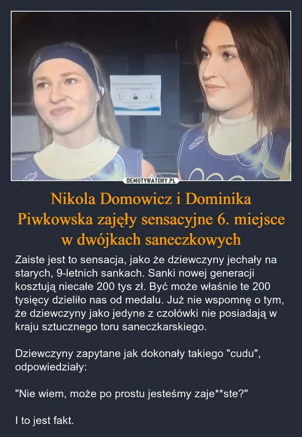 
    Nikola Domowicz i Dominika Piwkowska zajęły sensacyjne 6. miejsce w dwójkach saneczkowych