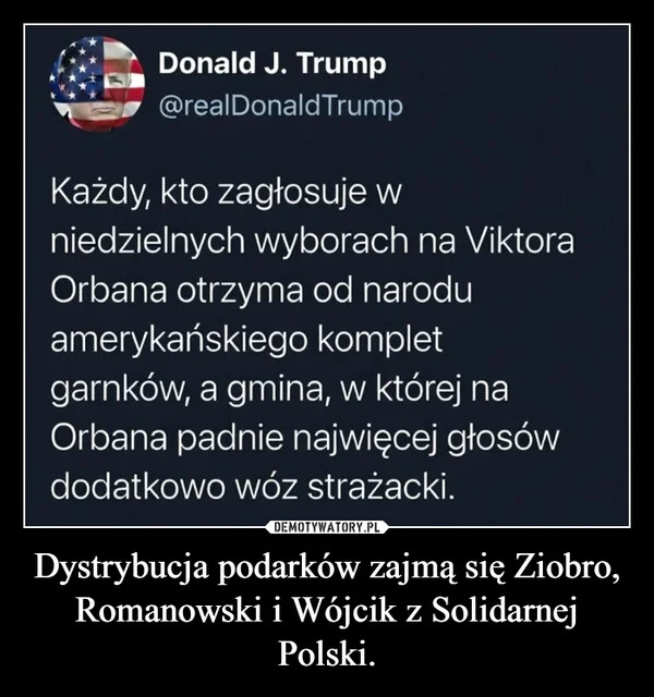 
    Dystrybucja podarków zajmą się Ziobro, Romanowski i Wójcik z Solidarnej Polski.