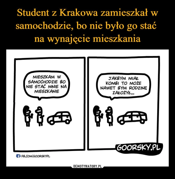 
    Student z Krakowa zamieszkał w samochodzie, bo nie było go stać 
na wynajęcie mieszkania