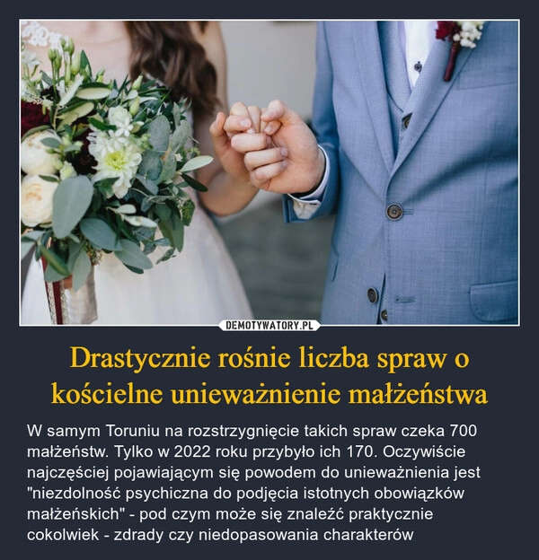 
    Drastycznie rośnie liczba spraw o kościelne unieważnienie małżeństwa 