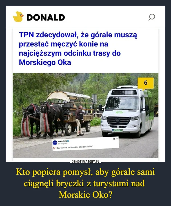 
    Kto popiera pomysł, aby górale sami ciągnęli bryczki z turystami nad Morskie Oko?