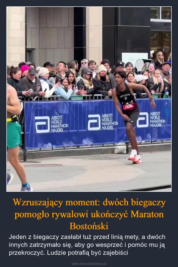 
    Wzruszający moment: dwóch biegaczy pomogło rywalowi ukończyć Maraton Bostoński