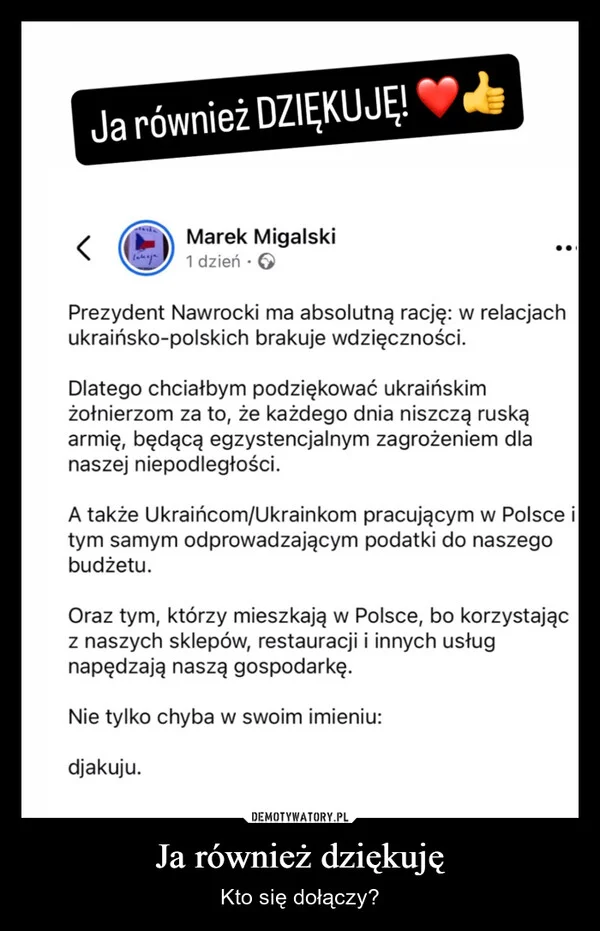 
    Ja również dziękuję