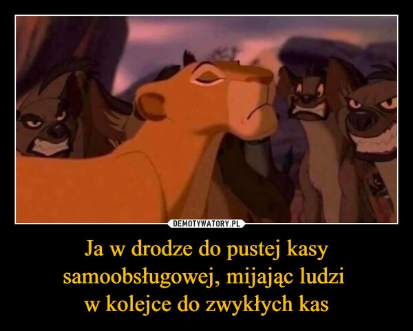 
    Ja w drodze do pustej kasy samoobsługowej, mijając ludzi 
w kolejce do zwykłych kas