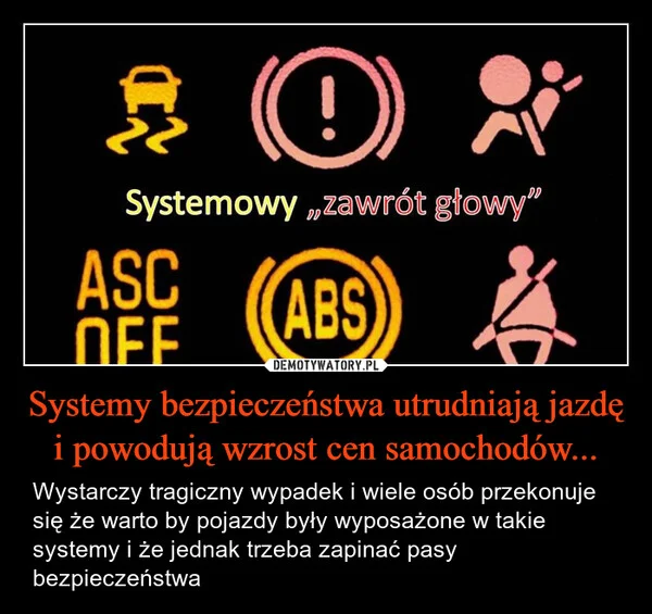 
    Systemy bezpieczeństwa utrudniają jazdę i powodują wzrost cen samochodów...