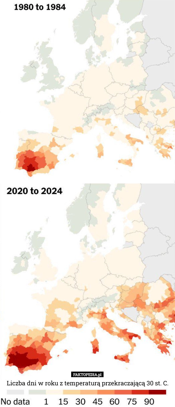 
    Liczba dni w roku z temperaturą przekraczającą 30 st. C.