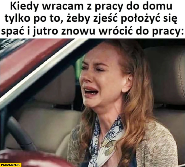 
    Kiedy wracam z pracy do domu tylko po to żeby zjeść, położyć się spać i jutro znowu wrócić do pracy Nicole Kidman płacze