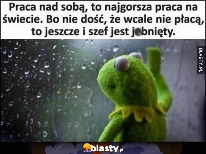 
    Praca nad sobą, to najgorsza praca na świecie, nie dość, że wcale nie płacą to jeszcze szef jebnięty Kermit