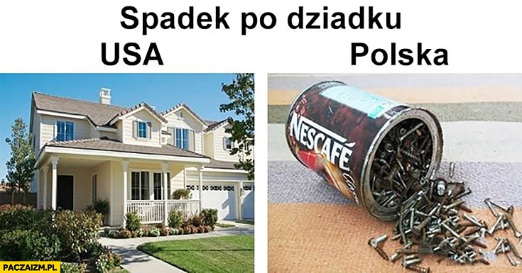 Spadek po dziadku USA dom Polska puszka z gwoździami