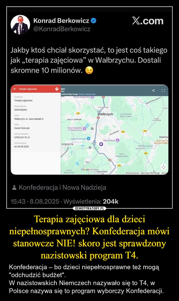 
    Terapia zajęciowa dla dzieci niepełnosprawnych? Konfederacja mówi stanowcze NIE! skoro jest sprawdzony nazistowski program T4.
