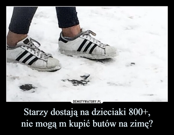 
    Starzy dostają na dzieciaki 800+,
nie mogą m kupić butów na zimę?