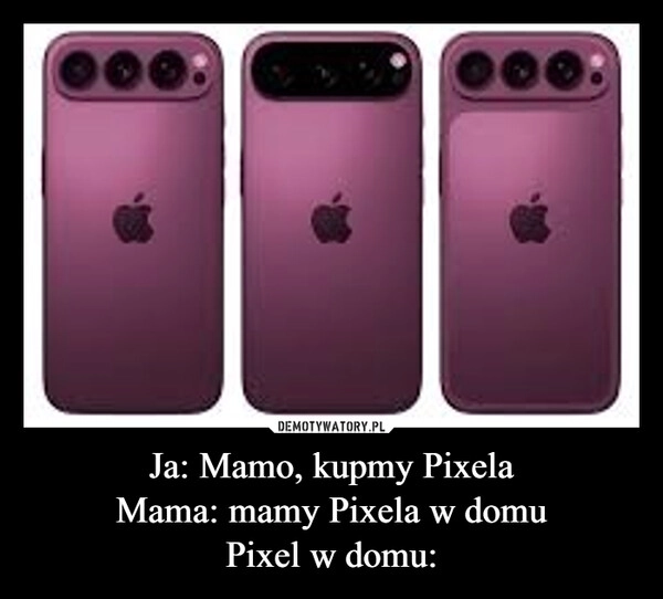 
    Ja: Mamo, kupmy Pixela
Mama: mamy Pixela w domu
Pixel w domu: