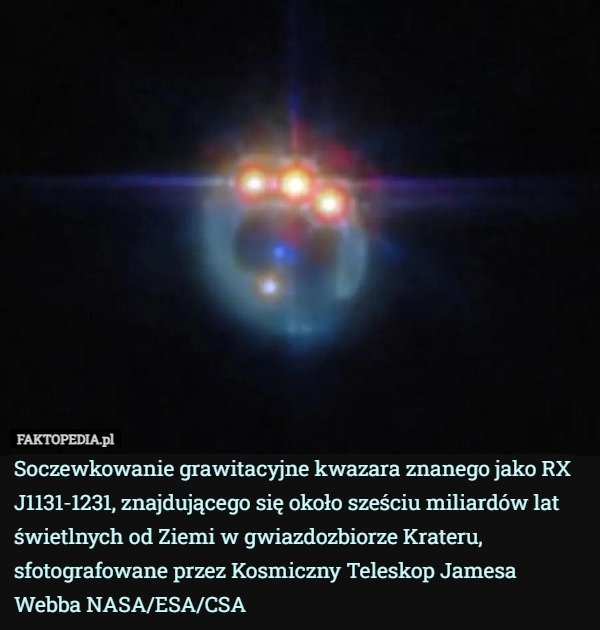 
    Soczewkowanie grawitacyjne kwazara znanego jako RX J1131-1231, znajdującego