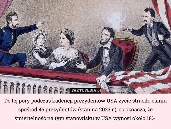 
    Do tej pory podczas kadencji prezydentów USA życie straciło ośmiu spośród