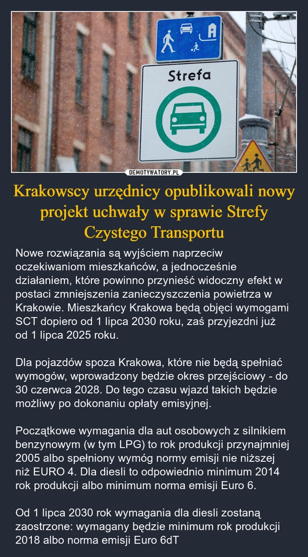 
    Krakowscy urzędnicy opublikowali nowy projekt uchwały w sprawie Strefy Czystego Transportu