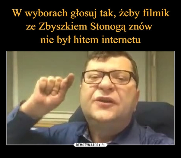 
    W wyborach głosuj tak, żeby filmik ze Zbyszkiem Stonogą znów 
nie był hitem internetu