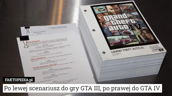 
    Po lewej scenariusz do gry GTA III, po prawej do GTA IV.