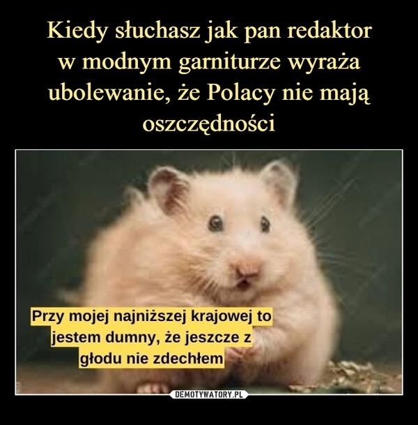 
    Kiedy słuchasz jak pan redaktor
w modnym garniturze wyraża ubolewanie, że Polacy nie mają oszczędności