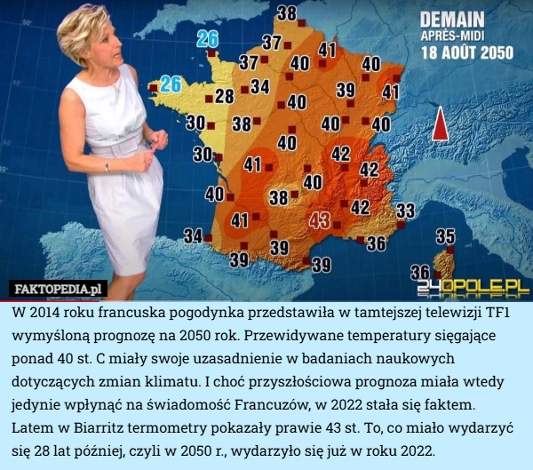 
    W 2014 roku francuska pogodynka przedstawiła w tamtejszej telewizji TF1