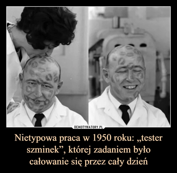 
    Nietypowa praca w 1950 roku: „tester szminek”, której zadaniem było całowanie się przez cały dzień