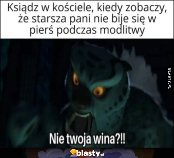 
    Ksiądz w kościele, kiedy zobaczy, że starsza pani nie bije się w pierś podczas modlitwy: nie twoja wina?