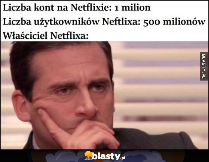 
    Liczba kont na Netflixie: 1 milion, liczba użytkowników Netflixa: 500 milionów, właściciel Netflixa Michael Scott zdziwiony The Office