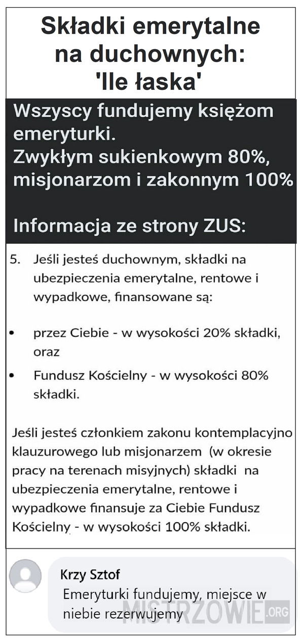 
    Składki emerytalne na duchownych: Ile Łaska