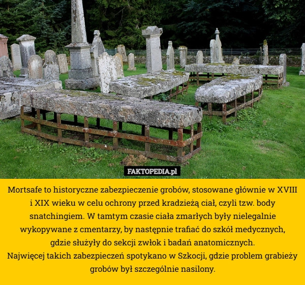 
    Mortsafe to historyczne zabezpieczenie grobów, stosowane głównie w XVIII