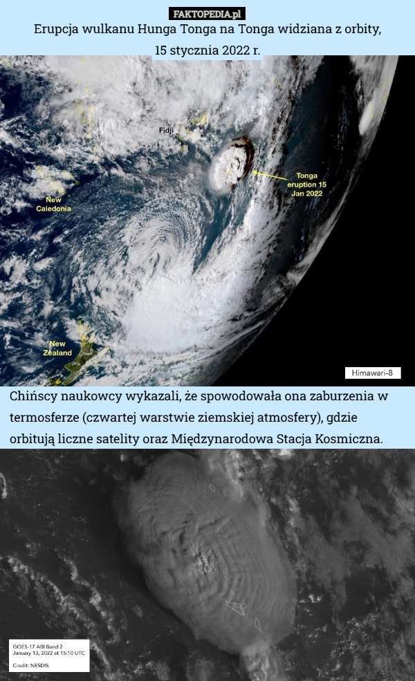 
    Erupcja wulkanu Hunga Tonga na Tonga widziana z orbity,
15 stycznia 2022