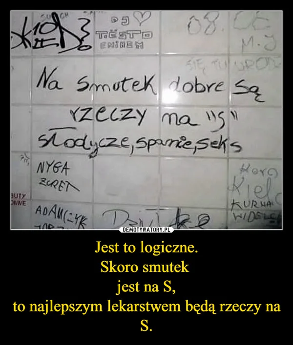 
    Jest to logiczne. Skoro smutek jest na S, to najlepszym lekarstwem będą rzeczy na S.