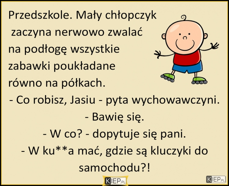 
    Mały chłopczyk zaczyna nerwowo zrzucać wszystkie zabawki...