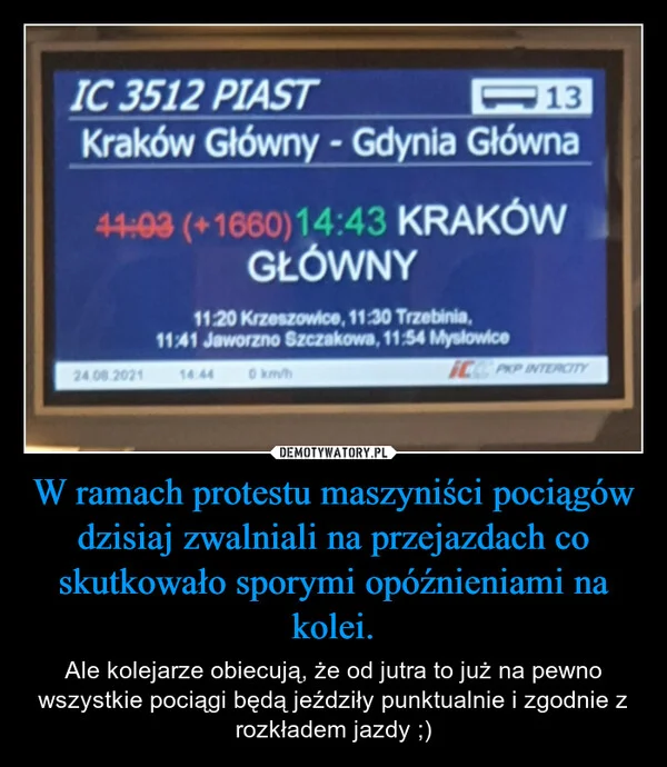 W ramach protestu maszyniści pociągów dzisiaj zwalniali na przejazdach co skutkowało sporymi opóźnieniami na kolei.