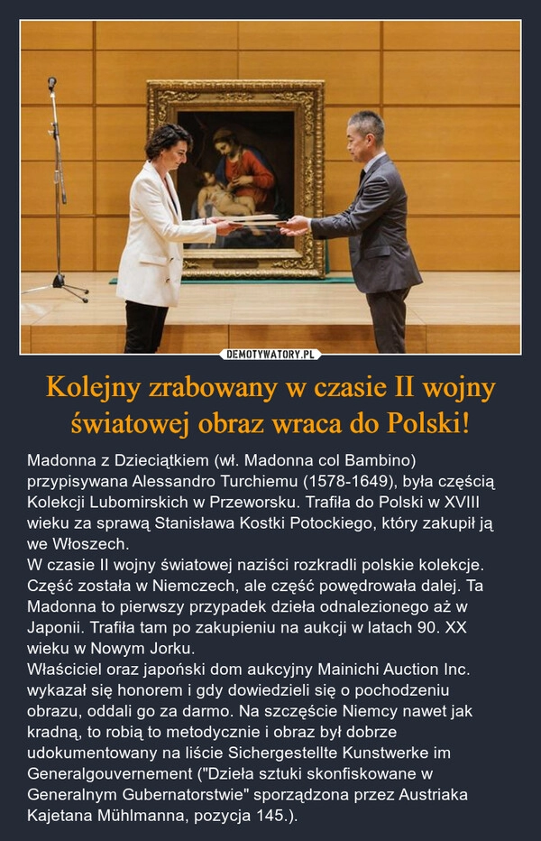 
    Kolejny zrabowany w czasie II wojny światowej obraz wraca do Polski!