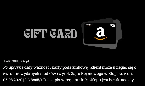
    Po upływie daty ważności karty podarunkowej, klient może ubiegać się o zwrot