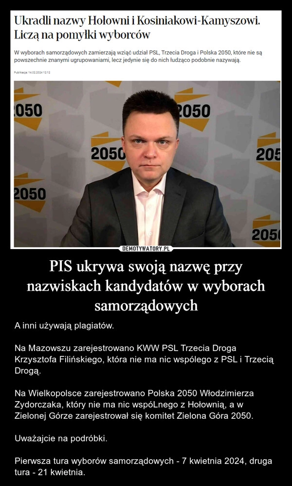 
    PIS ukrywa swoją nazwę przy nazwiskach kandydatów w wyborach samorządowych