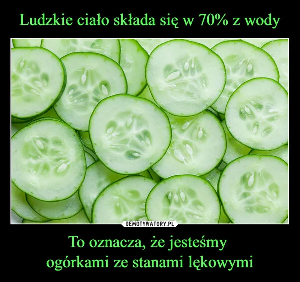 Ludzkie ciało składa się w 70% z wody To oznacza, że jesteśmy ogórkami ze stanami lękowymi