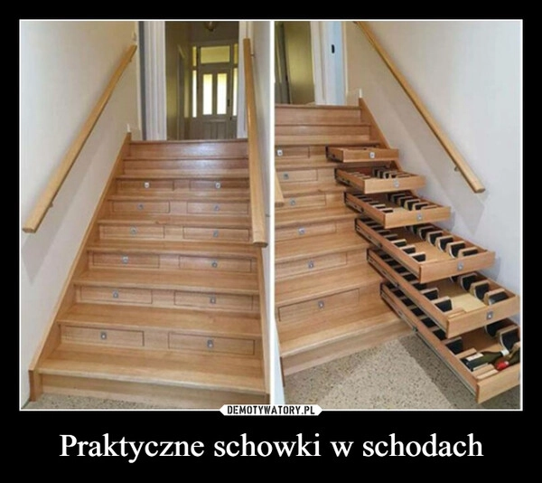 
    Praktyczne schowki w schodach