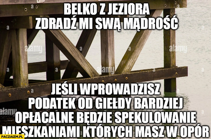 
    Belko z jeziora zdradź mi swoją mądrość: jeśli wprowadzisz podatek od giełdy bardziej opłacalne będzie spekulowanie mieszkaniami Marek Belka