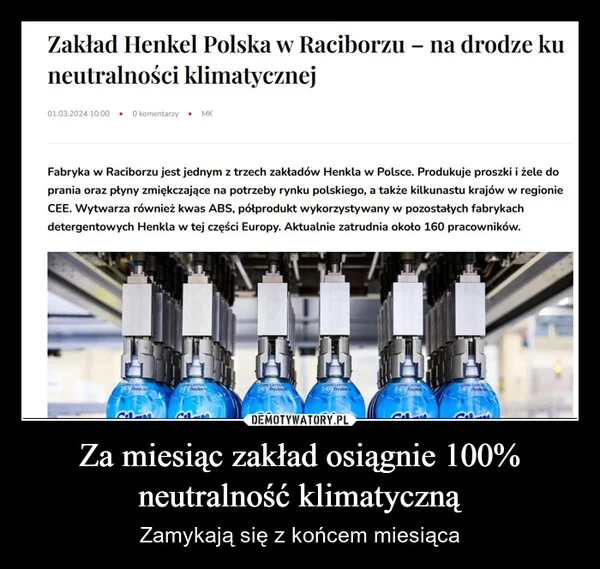 
    Za miesiąc zakład osiągnie 100% neutralność klimatyczną